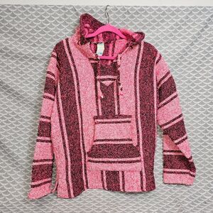 La Malinche Women's Rug Knit Mexican Baja Artisan Hooded Sweater, Sz L